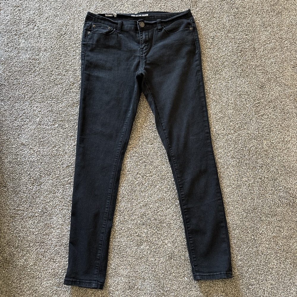 Red Blue Denim Womans Jeans. Low rise Black Bootcut